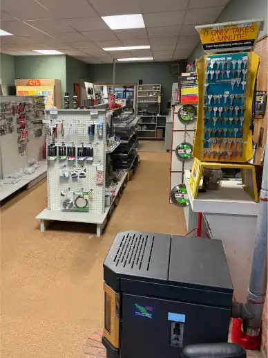 Key cutting display as an available service at Tahsis Hardware store
