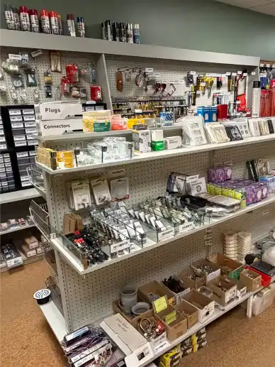 Plugs, connectors and paint in the aisles of Tahsis Supply Co.