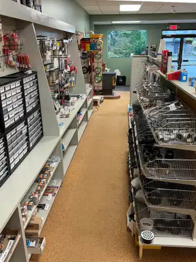 Aisles of hardware supplies found at Tahsis Supply Co.